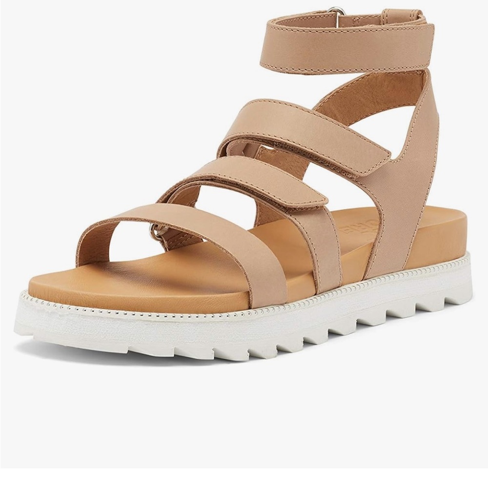 Sorel Tan Strappy Gladiator Sandals with White Lug Sole